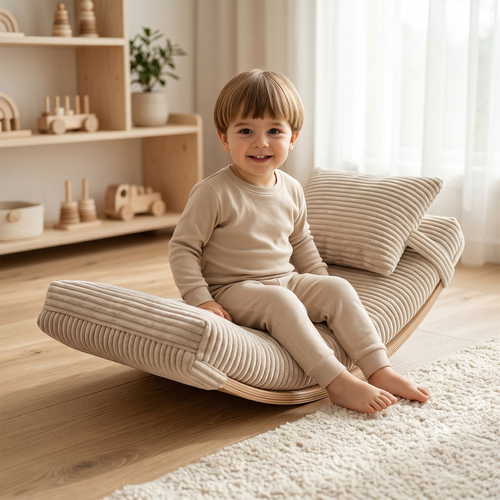 KiddyMoon Matelas avec Oreiller Set pour Planche D'équilibre Housse Amovible en Tissu Côtelé, beige,