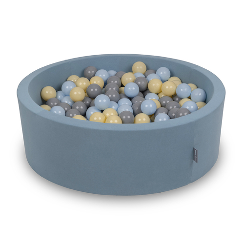 KiddyMoon Piscine À Balles ∅ 7Cm pour Bébé Rond Fabriqué en UE, bleu: bleu pastel/jaune pastel/gris, 90x30cm/200 Balles