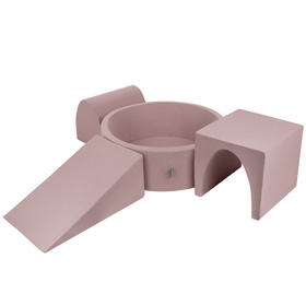 KiddyMoon Aire De Jeux en Mousse avec Rond Piscine à Balles pour Enfants, bruyère: beige pastel/rose poudré/perle, Piscine (200 Balles) + Version 2
