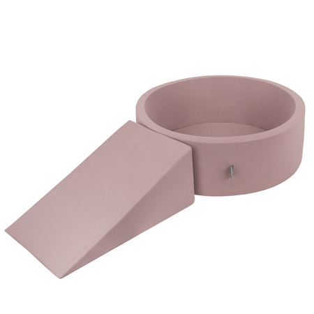 KiddyMoon Aire De Jeux en Mousse avec Rond Piscine à Balles pour Enfants, bruyère: beige pastel/rose poudré/perle, Piscine (100 Balles)+ Pente