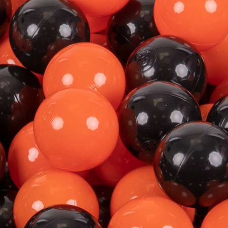 KiddyMoon Balles Colorées Plastique ∅7cm pour Piscine Enfant Bébé Fabriqué en EU, noir/orange, 100 Balles/7cm