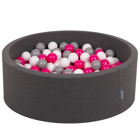 KiddyMoon Piscine à Balles ∅ 7Cm pour Bébé Rond Fabriqué En UE, gris foncé:blanc/gris/rose foncé, 90x30cm/200 balles