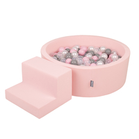 KiddyMoon Aire De Jeux en Mousse avec Rond Piscine à Balles pour Enfants, rose:perle/gris/transparent/rose poudré, Piscine (100 Balles) + Marches