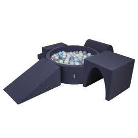 KiddyMoon Aire De Jeux en Mousse avec Rond Piscine à Balles pour Enfants, bleu foncé:perle/gris/transparent/babyblue/menthe, Piscine (300 Balles) + Version 3