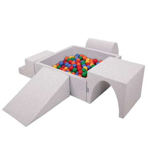 KiddyMoon Aire De Jeux en Mousse avec Carré Piscine À Balles pour Enfants, gris clair: jaune/vert/bleu/rouge/orange, Piscine (200 Balles) + Version 3