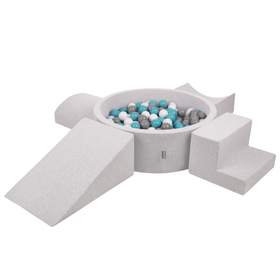 KiddyMoon Aire De Jeux en Mousse avec Rond Piscine à Balles pour Enfants, gris clair: gris/blanc/turquoise, Piscine (200 Balles) + Version 5