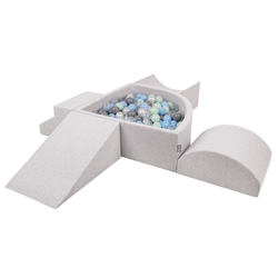 KiddyMoon Aire De Jeux en Mousse avec Quart Angulaire Piscine À Balles pour Bébé, gris clair: perle/gris/transparent/babyblue/menthe, Piscine (200 Balles) + Version 5