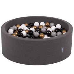 KiddyMoon Piscine à Balles ∅ 7Cm pour Bébé Rond Fabriqué En UE, gris foncé:blanc/gris/noir/or, 90x30cm/200 balles