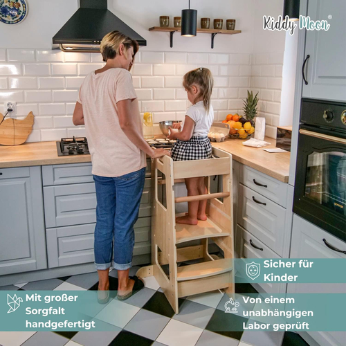 KiddyMoon Tour D'Apprentissage/D'Observation Montessori pour Enfant en Bois 3 Hauteurs Réglables Pieds Anti-Bascule, Blanc, 91,5x39,3x49,4