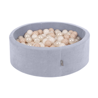 KiddyMoon Piscine À Balles pour Enfants Mousse Côtelé Pour Motricité Bébé, gris foncé : beige pastel/blanc/perle, 90x30cm/300 balles