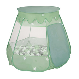 Tente Château Pour Enfants Tente de Jeu Avec Balles Colorées Jouet Cabane Pop-up Château Facile À Monter Maison de Jeu Pour Intérieur et Extérieur, menthe:blanc/gris/menthe, 105x90cm/600 balles