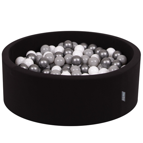 KiddyMoon Piscine à Balles ∅ 7Cm pour Bébé Rond Fabriqué En UE, noir: blanc/gris/argenté, 90x30cm/200 balles