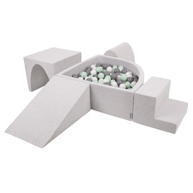 KiddyMoon Aire De Jeux en Mousse avec Quart Angulaire Piscine À Balles pour Bébé, gris clair: blanc/gris/menthe, Piscine (200 Balles) + Version 3