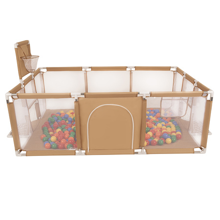 Parc Bébé avec Balles Plastiques Aire De Jeu Pliable Basket Football, beige : jaune/vert/bleu/rouge/orange, 200 balles