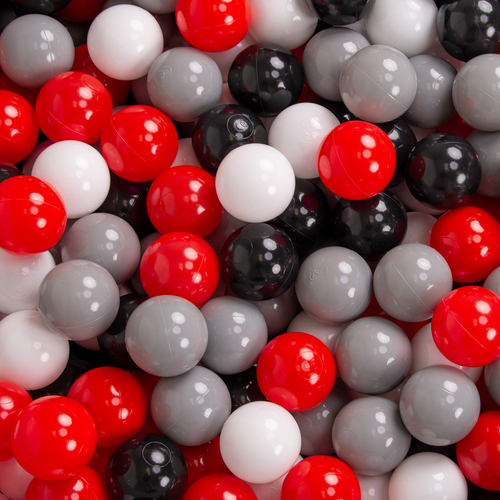 KiddyMoon Balles Colorées Plastique ∅7cm pour Piscine Enfant Bébé Fabriqué en EU, gris/blanc/rouge/noir