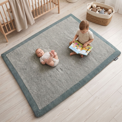 KiddyMoon Tapis de jeu doux pour enfant, antidérapant, rectangulaire, vert