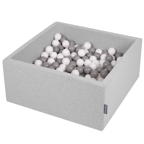 KiddyMoon Piscine à Balles ∅ 7Cm pour Bébé Carré Fabriqué En UE, gris clair:blanc/gris, 90x40cm/200 balles