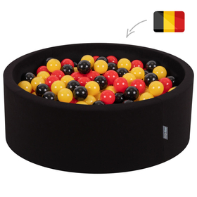 KiddyMoon Piscine à Balles ∅ 7Cm pour Bébé Rond Fabriqué En UE, Belgique: noir/jaune/rouge, 90x30cm/200 balles