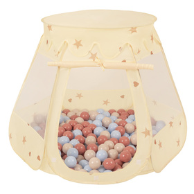 Tente Château Avec Les Balles Plastiques Piscine à Balles Pour Enfants, Beige Clair: Beige Pastel/Bleu Pastel/Saumon, 105x90cm/100 balles