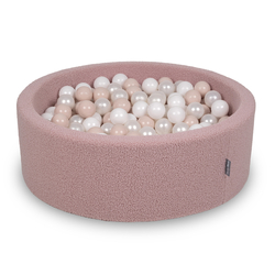KiddyMoon Piscine à Balles Boules 7 cm pour un Remplissage plus Généreux Pour Bébés au Housse Teddy, Convient dès 8 Mois, rose:beige pastel/blanc/perle
