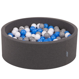 KiddyMoon Piscine à Balles ∅ 7Cm pour Bébé Rond Fabriqué En UE, gris foncé: gris/blanc/bleu, 90x30cm/300 balles