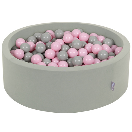 KiddyMoon Piscine à Balles ∅ 7Cm pour Bébé Rond Fabriqué En UE, sauge : rose poudré/vert de gris, 90x30cm/200 balles