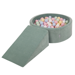 KiddyMoon Parcours Motricité En Mousse Avec Balles Enfants Favorise Créativité, Vert : bleu pastel/jaune pastel/blanc/menthe/rose poudré, Piscine (100 Balles)+ Pente