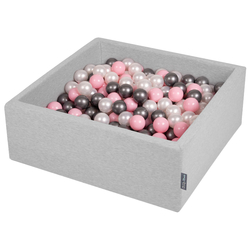 KiddyMoon Piscine à Balles ∅ 7Cm pour Bébé Carré Fabriqué En UE, gris clair:perle/rosa poudré/argenté, 90x30cm/300 balles