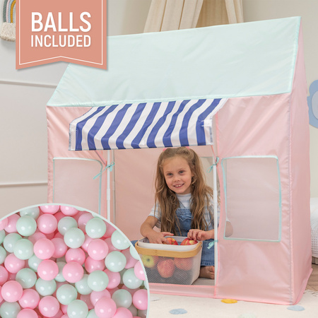 Tente de Jeu Pour Enfants De Magasin De Glaces Forme De Pavillon Pliable En Matériau Respirant Et Résistant Idéal Pour Stimuler La Créativité Intérieur Et Extérieur, rose-menthe: rose poudré/menthe, 100 Balles