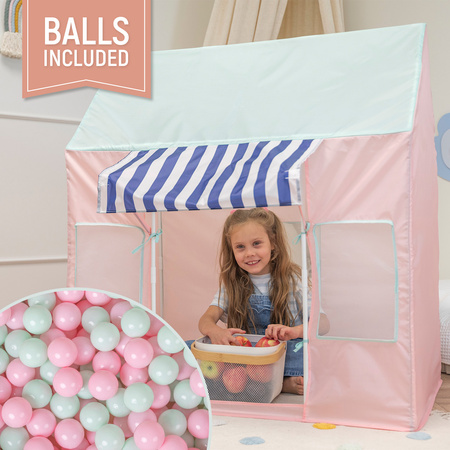 Tente de Jeu Pour Enfants De Magasin De Glaces Forme De Pavillon Pliable En Matériau Respirant Et Résistant Idéal Pour Stimuler La Créativité Intérieur Et Extérieur, rose-menthe: rose poudré/menthe, 200 Balles