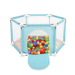 parc bébé hexagonal pliable avec balles plastiques, Mentha:jaune/vert/bleu/rouge/orange, 100 balles