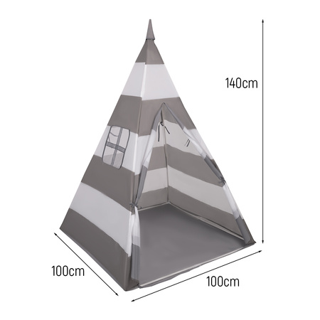 Tipi Tente de Jeu avec Balles Maison de Jeu pour Enfants, grises et blanches rayures:gris/blanc/transp/bblue, 100 Balles