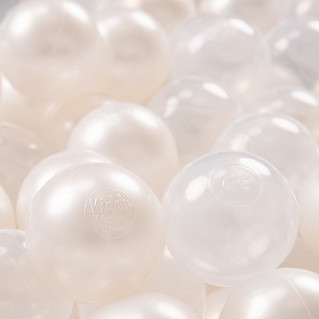KiddyMoon Balles Colorées Plastique ∅7cm pour Piscine Enfant Bébé Fabriqué en EU, perle/transparent, 200 Balles/7cm