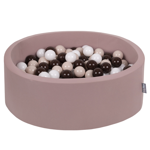 KiddyMoon piscine à balles ronde en mousse pour bébé et enfant, bassin sensoriel intérieur, housse lavable, inclus balles sécurisées, Béruée: beige pastel/brun/blanc, 90x30cm/300 balles