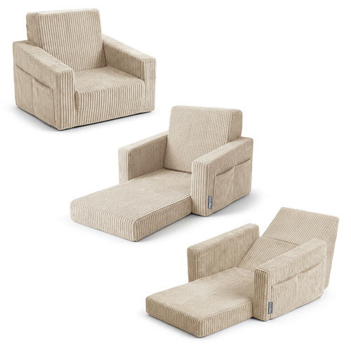 KiddyMoon Fauteuil Pliable pour Enfant en Mousse Canapé Convertible 2 en 1, beige, UNI