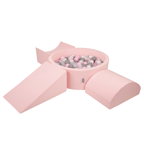 KiddyMoon Aire De Jeux en Mousse avec Rond Piscine à Balles pour Enfants, rose:perle/gris/transparent/rose poudré, Piscine (200 Balles) + Version 4
