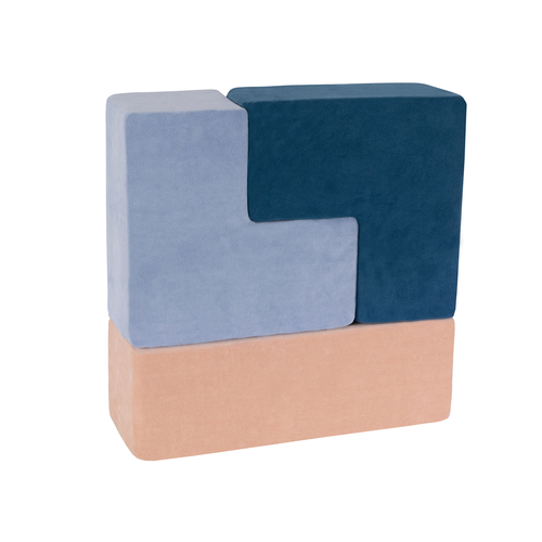KiddyMoon blocs mous pour bébé cubes de construction en mousse housse velours, bleu lagune/vert forêt/rose de sables/bleu glacier , 9 Pieces