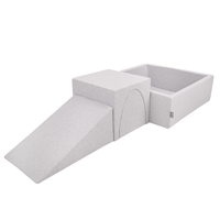 KiddyMoon Aire De Jeux en Mousse avec Carré Piscine À Balles pour Enfants, gris clair: perle/gris/transparent/rose poudré, Piscine (200 Balles) + Version 2