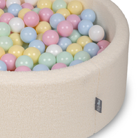 KiddyMoon Piscine à Balles Boules 7 cm pour un Remplissage plus Généreux Pour Bébés au Housse Teddy, Convient dès 8 Mois, Crème: Bleu Pastel/Jaune Pastel/Blanc/Menthe/Rose Poudré
