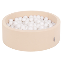 KiddyMoon Piscine à Balles ∅ 7Cm pour Bébé Rond Fabriqué En UE, beige: blanc, 90x30cm/300 balles