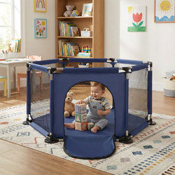 parc bébé hexagonal pliable avec balles plastiques, bleu, SANS Balles