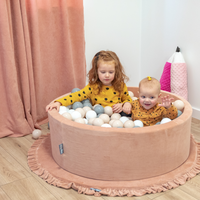 KiddyMoon Velours Piscine à Balles ∅7Cm pour Bébé Rond Fabriqué en EU, beige sableux: beige pastel/blanc/perle, 90x30cm/300 balles