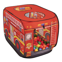 Tente De Jeu Enfant Camion De Pompiers Avec Boules Incluses Pour Intérieur Extérieur Cadeau Développement Sensoriel Et Jeux De Rôle Montessori, rouge: jaune-vert-bleu-rouge-orange, 600 balles