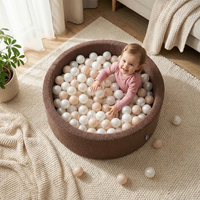 KiddyMoon Piscine à Balles Boules 7 cm pour un Remplissage plus Généreux Pour Bébés au Housse Teddy, Convient dès 8 Mois, Marron: Beige Pastel/Blanc/Perle, 90x30cm/300 Balles
