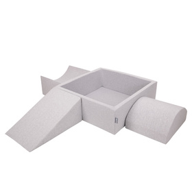KiddyMoon Aire De Jeux en Mousse avec Carré Piscine À Balles pour Enfants, gris clair: perle/gris/transparent/rose poudré, Piscine (300 Balles) + Version 4