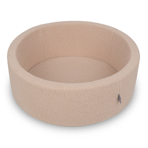 KiddyMoon Piscine à Balles Boules 7 cm pour un Remplissage plus Généreux Pour Bébés au Housse Teddy, Convient dès 8 Mois, beige, 90x30cm/SANS balles