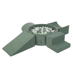 KiddyMoon Aire Velvet De Jeux en Mousse avec Rond Piscine à Balles pour Enfants, vert forêt: blanc/gris/menthe