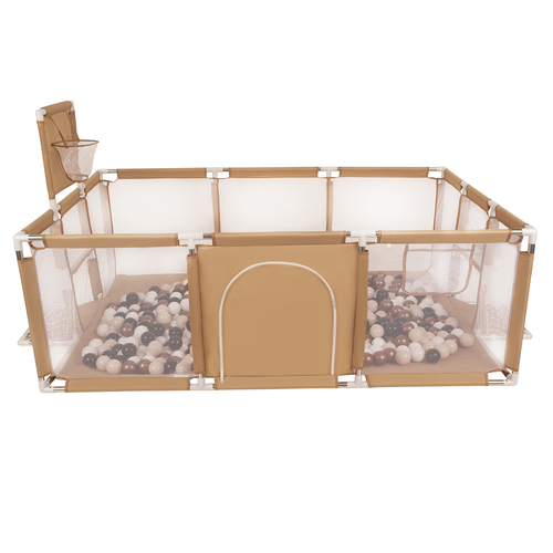 Parc Bébé avec Balles Plastiques Aire De Jeu Pliable Basket Football, beige : beige pastel/cuivre/blanc/noir, 100 balles