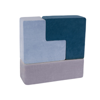 KiddyMoon blocs mous pour bébé cubes de construction en mousse housse velours, bleu lagune/vert forêt/bleu glacier/gris de montagnes, 9 Pieces