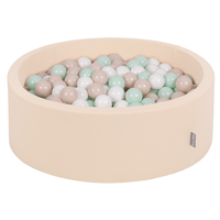 KiddyMoon Piscine à Balles ∅ 7Cm pour Bébé Rond Fabriqué En UE, beige: beige pastel/blanc/menthe, 90x30cm/200 balles